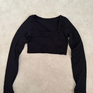Black Long Sleeve Square Neck Crop Top